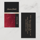 Elegante chique luxe hedendaagse rode glitter visitekaartje (Voorkant / Achterkant)