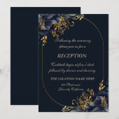 Elegante chique marine blauwe bloemen kaart (Voorkant / Achterkant)