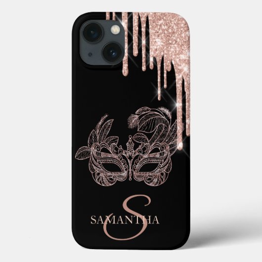 Elegante Chique Masker Roze Goud Glitter Druppels Case-Mate iPhone Case (Achterkant)
