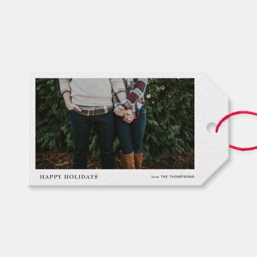 Elegante chique minimalistische enkele foto kerst cadeaulabel (Voorkant (Horizontaal))