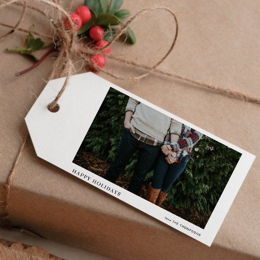 Elegante chique minimalistische enkele foto kerst cadeaulabel