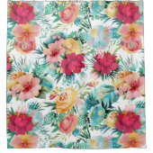 Elegante chique moderne tropische Waterverf bloeme Douchegordijn (Voorkant)