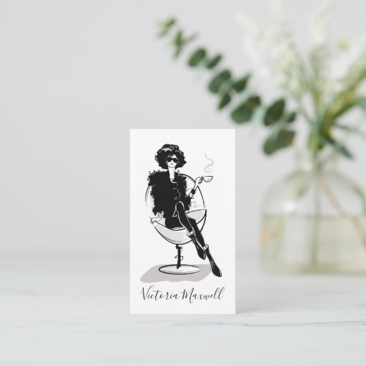 Elegante chique modieuze stijlvolle vrouw verticaa visitekaartje (Staand voorkant)