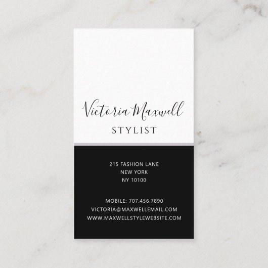 Elegante chique modieuze stijlvolle vrouw verticaa visitekaartje (Achterkant)