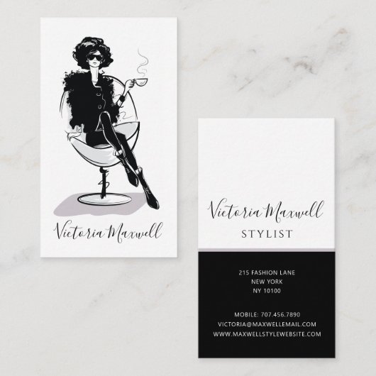 Elegante chique modieuze stijlvolle vrouw verticaa visitekaartje (Voorkant / Achterkant)