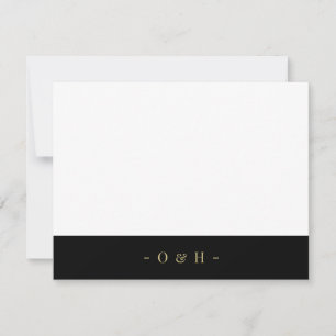 Elegante Chique Monogram Goud Zwart Huwelijk Korte Notitiekaartje