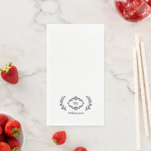 Elegante Chique Monogram Initiaal Lauwerkrans Blau Servet