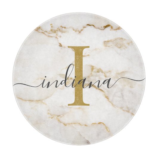 Elegante Chique Monogram Marmer Uiterlijk Custom Snijplank (Voorkant)