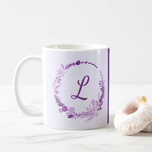 Elegante chique monogram van beginletter paarse bl koffiemok (Met donut)