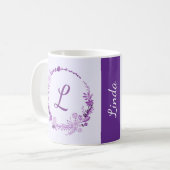 Elegante chique monogram van beginletter paarse bl koffiemok (Voorkant links)