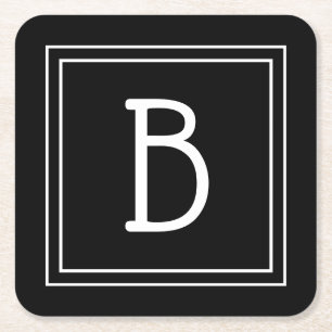 Elegante Chique Monogram Zwarte & Witte Initiaal Kartonnen Onderzetters