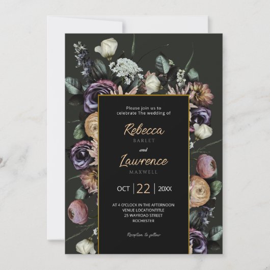 Elegante chique moody bloemen bruiloft Uitnodiging (Voorkant)