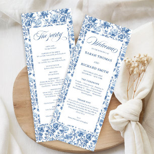 Elegante chique Navy Blue Toile de Jouy Rozen Brui Programmakaart
