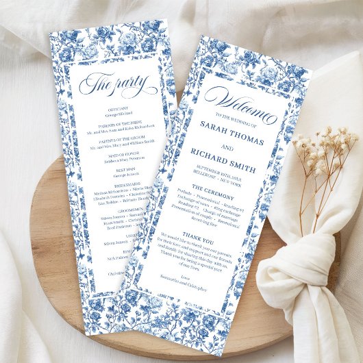 Elegante chique Navy Blue Toile de Jouy Rozen Brui Programmakaart