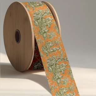 Elegante chique oranje grijs toile de jouy satijnen lint