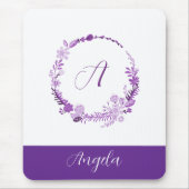 Elegante Chique Paarse Bloem Initialen Monogram Muismat (Voorkant)