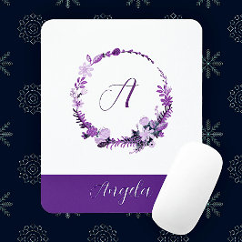 Elegante Chique Paarse Bloem Initialen Monogram Muismat