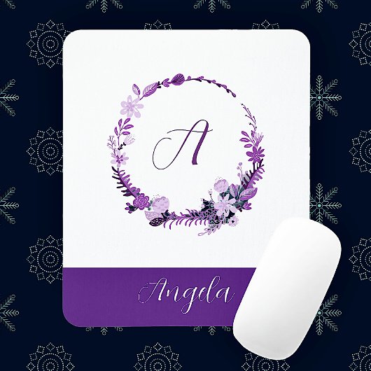 Elegante Chique Paarse Bloem Initialen Monogram Muismat