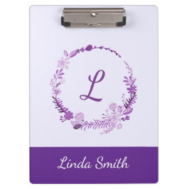 Elegante chique paarse bloemen monogram eerste let klembord