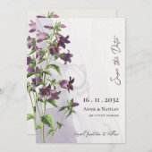 Elegante chique Paarse bloemenscript bruiloft Save The Date (Voorkant / Achterkant)