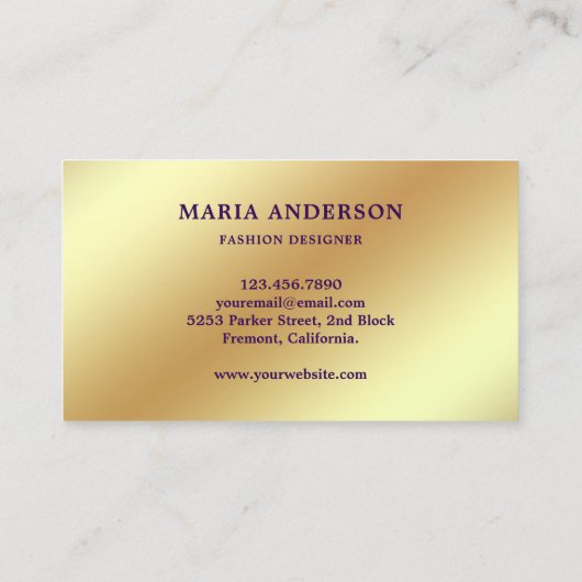 Elegante chique Paarse goudfolie glanzende pauw Visitekaartje (Achterkant)