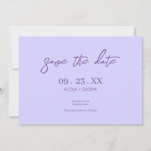 Elegante Chique Paarse Lavendel Save The Date (Voorkant)