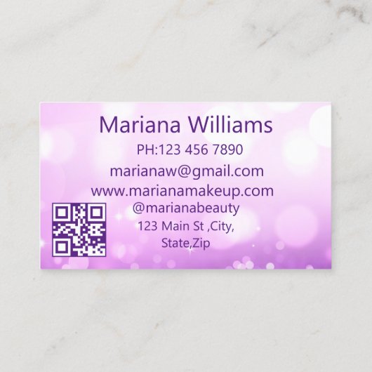 Elegante chique paarse ogen make-up artiest QR-cod Visitekaartje (Achterkant)