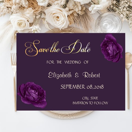Elegante Chique Paarse Rozen Bewaar De Datum Save The Date