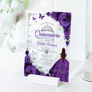 Elegante chique paarse rozen zilver Quinceanera Acryl Uitnodigingen