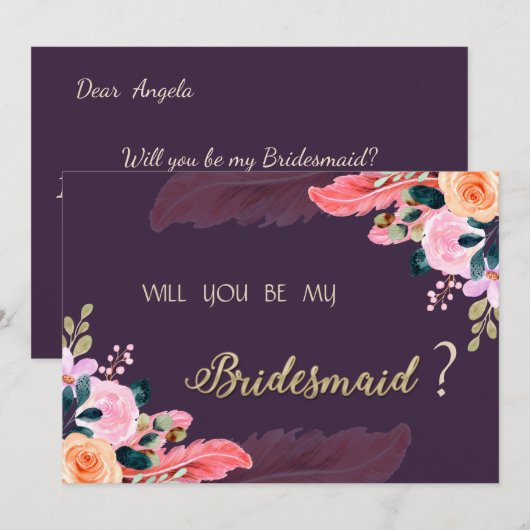 Elegante chique paarse rozenveer kaart (Voorkant / Achterkant)