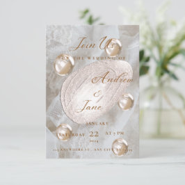 Elegante chique parel- en goud folie trouwuitnodig bedankkaart
