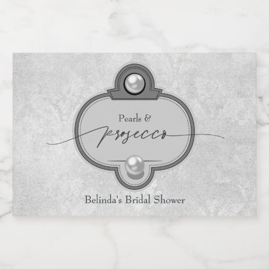 Elegante Chique Parels en Prosecco Bruidsfeest Sparkling Wijnetiket (Enkel label)