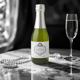 Elegante Chique Parels en Prosecco Bruiloftsfeest Sparkling Wijnetiket