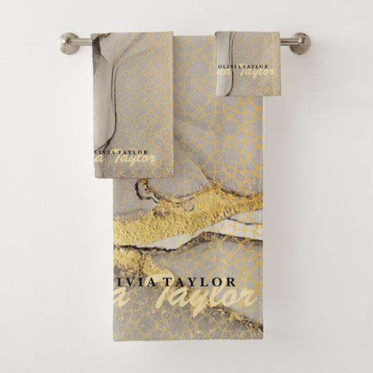 Elegante chique pasta grijs goud marmeren badhandd bad handdoek (Insitu)