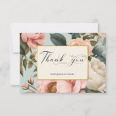 Elegante chique perzik pioen rozen bedankkaart (Voorkant)
