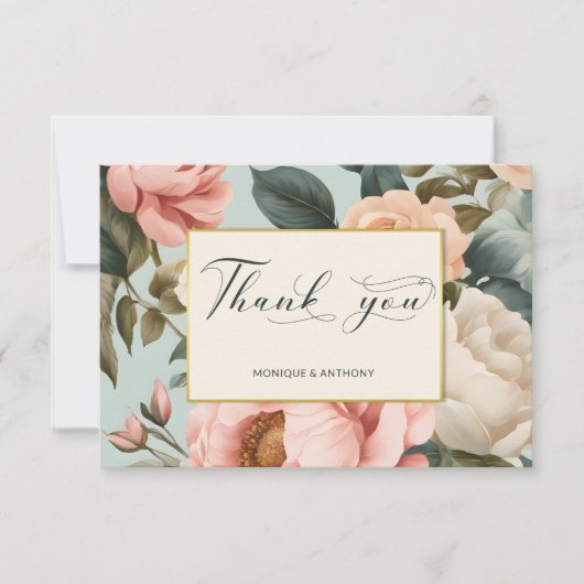 Elegante  chique perzik pioen rozen bedankkaart (Voorkant)