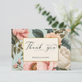 Elegante chique perzik pioen rozen bedankkaart (Staand voorkant)