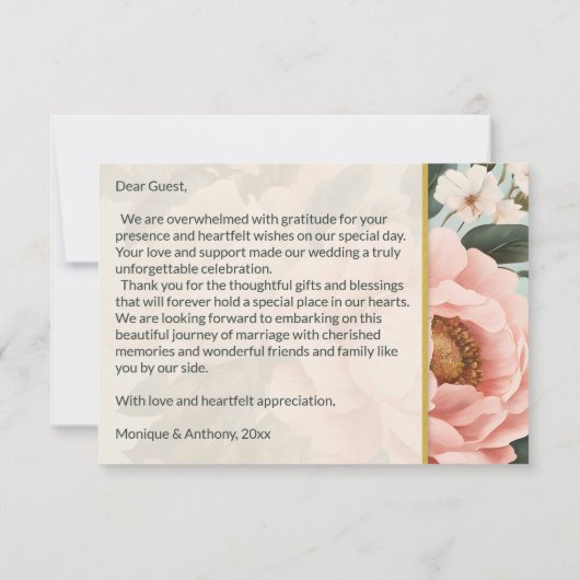 Elegante chique perzik pioen rozen bedankkaart (Achterkant)