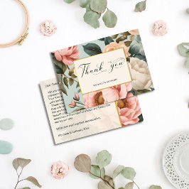 Elegante  chique perzik pioen rozen bedankkaart