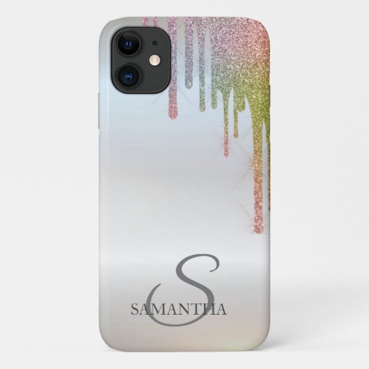 Elegante Chique Regenboog Glitterdruppels Zilver Case-Mate iPhone Case (Achterkant)