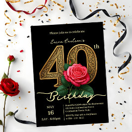 Elegante chique rode roos en gouden nummer 40e ver kaart