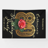 Elegante Chique Rode Roos Gouden Filigraan 80e Ver Spandoek (Horizontaal)