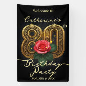 Elegante Chique Rode Roos Gouden Filigraan 80e Ver Spandoek (Verticaal)