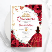 Elegante chique rode rozen goud quinceanera kaart