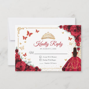 Elegante chique rode rozen gouden Quinceanera antw RSVP Kaartje