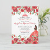 Elegante chique rode rozen Quinceanera Kaart (Staand voorkant)