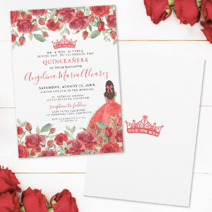 Elegante chique rode rozen Quinceanera Kaart