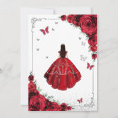 Elegante chique rode rozen zilveren quinceanera kaart (Achterkant)