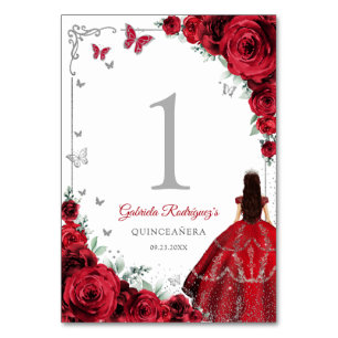 Elegante Chique Rode Rozen Zilveren Quinceanera Kaart
