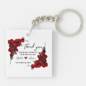 Elegante Chique Romantische Rode Rozen Bloem Sleutelhanger (Achterkant)
